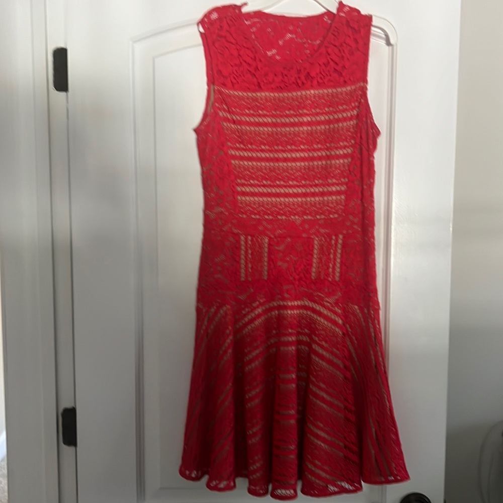 Bcbg maxazria nude and red skater dress